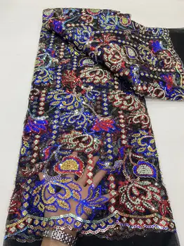 Színes afrikai luxus gyöngyös tüll csipke szövet 2023 francia kézzel készített flitterek szövet Nigéria esküvői menyasszonyi parti ruha varrás