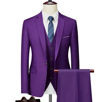 3 db öltöny szett blézer kabát nadrág mellény / 2023 divat új férfi alkalmi butik üzlet kockás karcsú ruha formális kabát nadrág