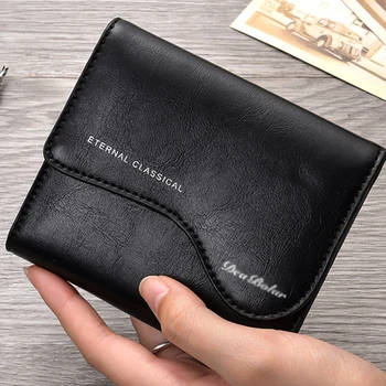 Férfi pénztárca Pu bőr pénztárca Üzleti pénztárca kártyatartó átlátszó Windows bankjegy érme rekesz fekete