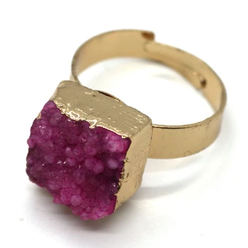 1db női négyzet alakú gyűrű divat természetes kő kezelés ametiszt állítható arany színű ujjgyűrű ékszer kiegészítők