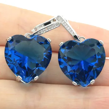 35x20mm Big Heart Gemstone 20mm London Blue Topáz Blue Aquamarine Fine Jewelry Daily Wear ezüst fülbevaló