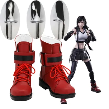 Final Fantasy VII Remake Tifa Lockhart Cosplay Boots Red Faux Leather Shoes Women Girls Final Fantasy Noctis Lucis Caelum Paróka