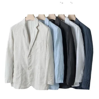 Új érkezés divat 100% vászon öltöny férfiak Tavasz Nyár vékony üzleti alkalmi viselet Trend Single Western férfi kabát méret SMLXLXXL