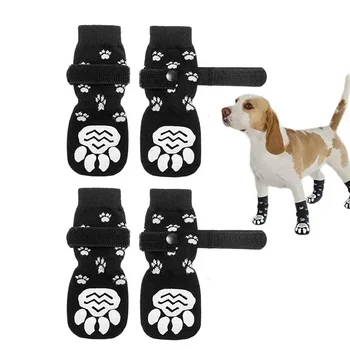 4PCS kétoldalas csúszásgátló kutya zokni állítható pántokkal kisállat mancsvédőhöz Kiskutya Kis, közepes nagy kutyák Beltéri viselet