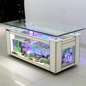 Kis nappali téglalap alakú ökológiai haltartály akvárium dohányzóasztal kreatív független nyitott tea teknős üveg